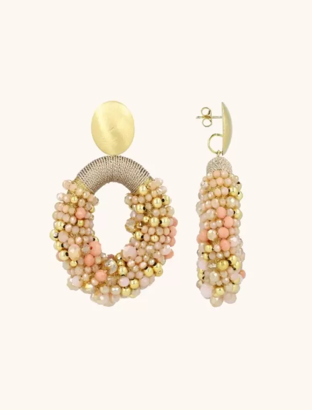 Shop Beige Oorbellen Opheilia Combi Ovaal L Clip Oorbellen