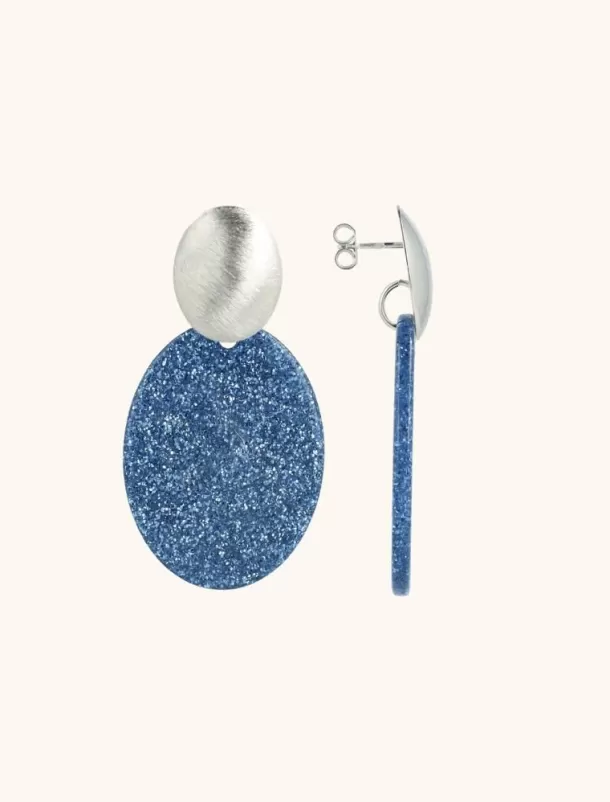 Best Blauwe Glitter Oorbellen Celia Ovaal S Resin