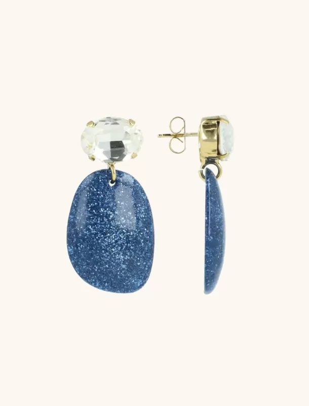 Flash Sale Blauwe Glitter Oorbellen Little Sara Asymetrisch Crystal Ovaal S Resin