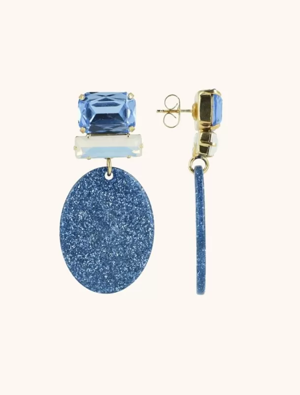 Sale Blauwe Glitter Oorbellen Sirius Ovaal S Resin