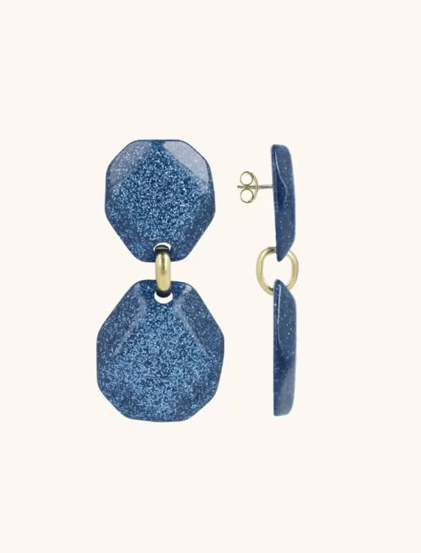 Outlet Blauwe Glitter Oorbellen Zora Dubbel Rock Deluxe M Resin