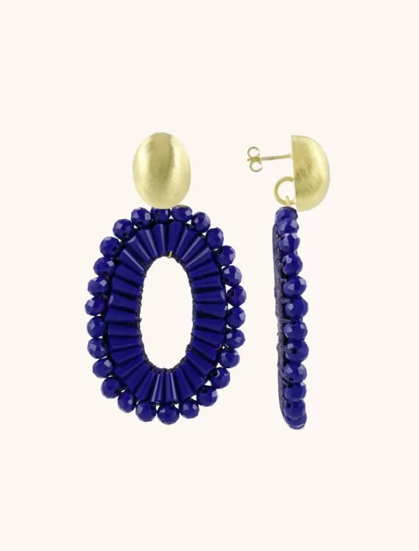 Sale Blauwe Oorbellen Open Ovaal Double Beads Ann-Mary Silk