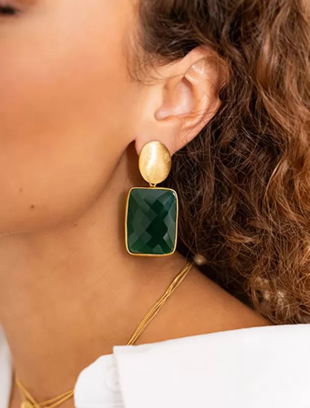 Shop Donker Groene Oorbellen Jane Vierkant Quartz