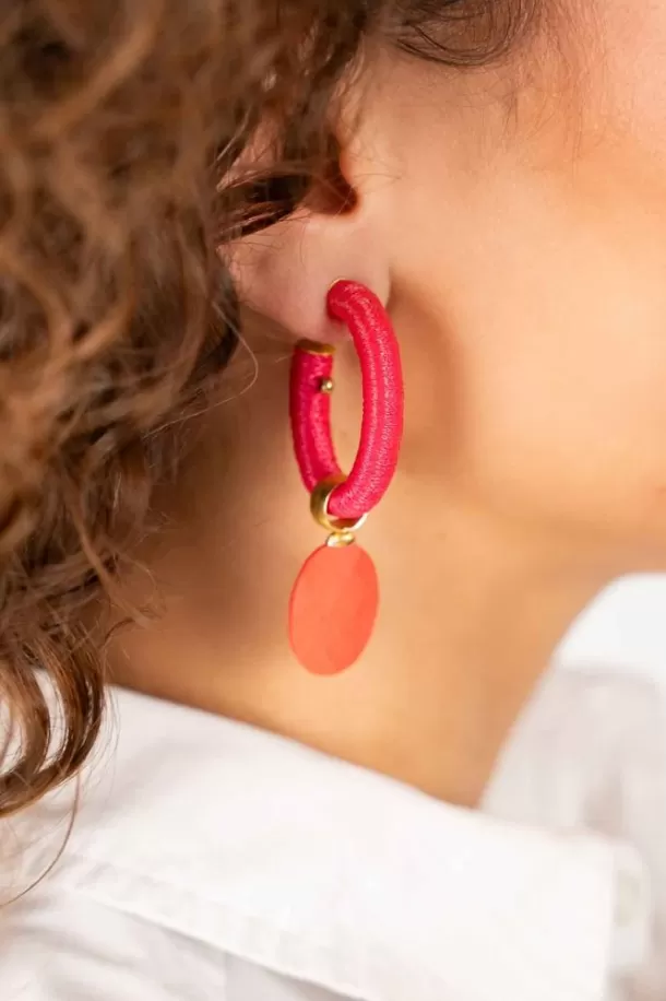 Sale Fel Roze Oorbellen Evy Creool Ovaal M Oranje Silk