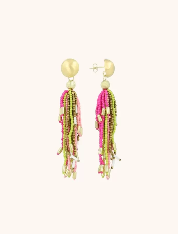 New Fuchsia Lime Oorbellen Fantasy Tassle L Glassberry