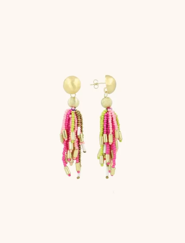 Fashion Fuchsia Lime Oorbellen Fantasy Tassle M Glassberry