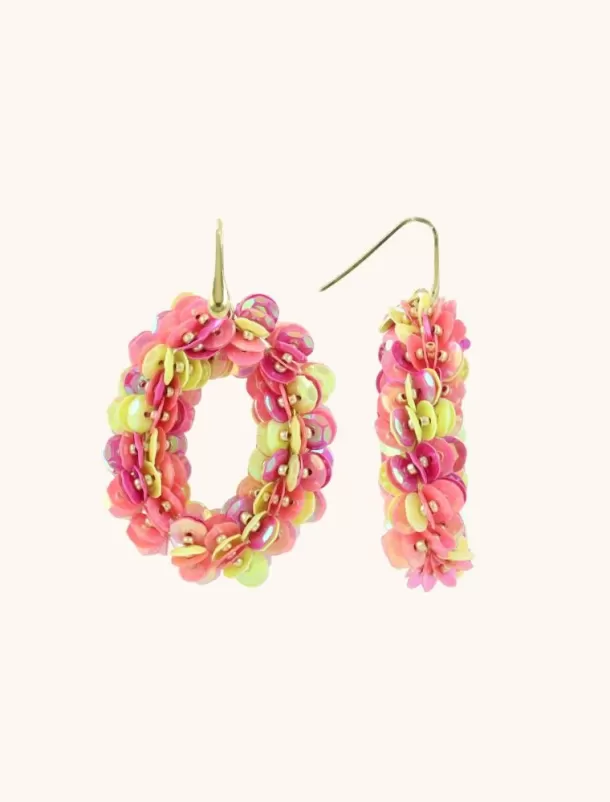 New Fuchsia Lime Oorbellen Sequin Ovaal M Sequin