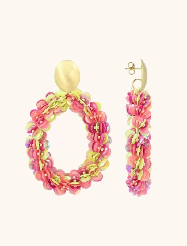 Outlet Fuchsia Lime Oorbellen Sequin Ovaal Xl Sequin