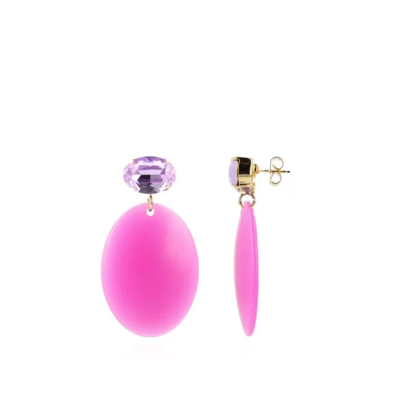 Flash Sale Fuchsia Oorbellen Celia Bugle Strass Violet Resin