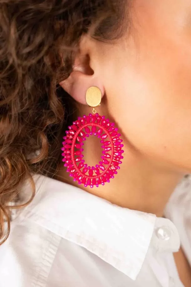 Flash Sale Fuchsia Oorbellen Noa Ovaal Dubbel L Clip Clip Oorbellen