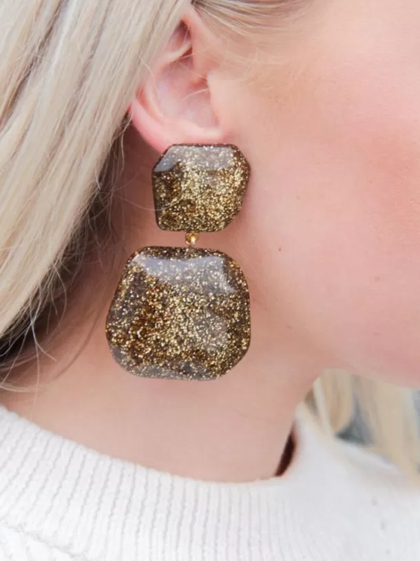 Store Gouden Glitter Oorbellen Lyra Statement Double Resin