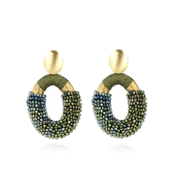 Shop Metallic Groene Oorbellen Combi Ovaal L Glassberry