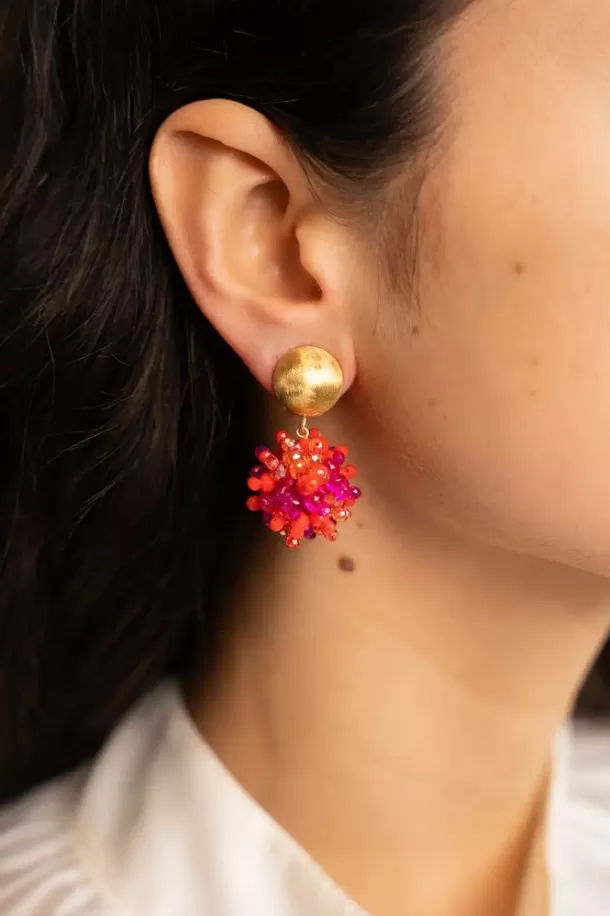 Outlet Mixed Fuchsia Oorbellen Clip Louise Glassberry Globe S Double Stones Tonal Clip Oorbellen