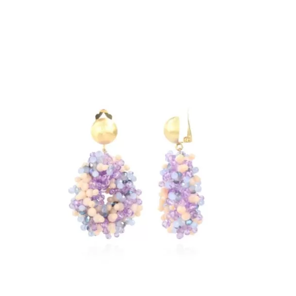 Outlet Mixed Paars Oorbellen Clip Louise Glassberry Druppel S Double Stones Tonal Clip Oorbellen
