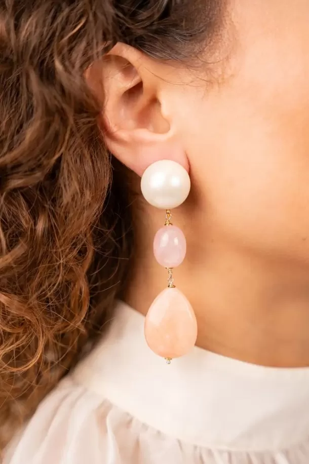 Best Roze En Peach Parel Oorbellen Ronde Druppel L Met Ovoid Bruids Oorbellen